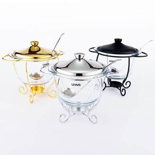 轻奢新款铁艺支架玻璃餐炉4.0L配勺食物加热容器餐桌上干锅酒精炉