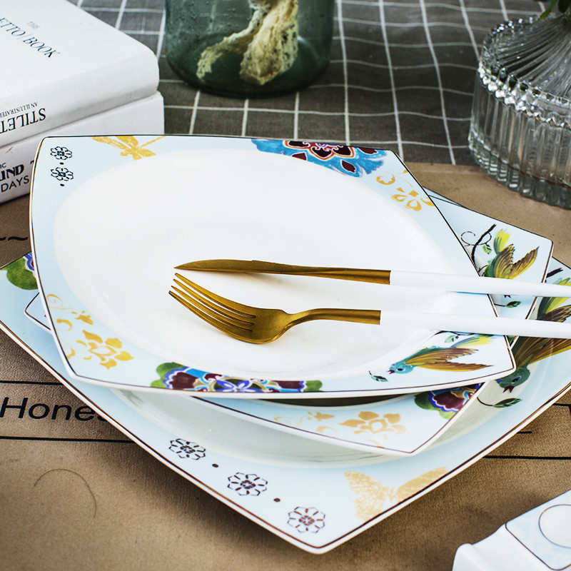 景德镇高档骨瓷餐具套装60头欧式简约陶瓷碗盘碗碟套装家用批发