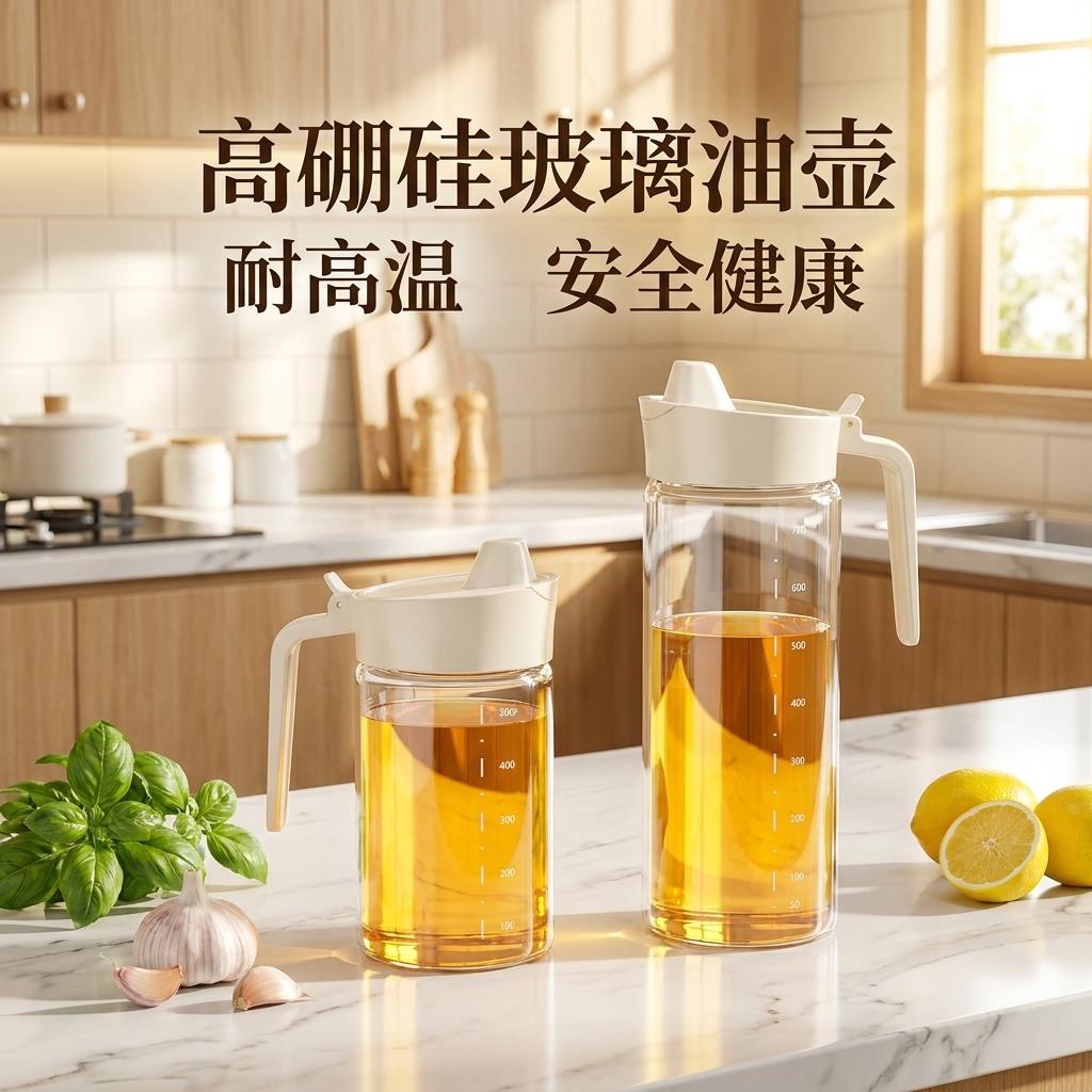 带刻度玻璃油壶厨房专用防漏酱油醋油瓶大容量不挂油带把手调料瓶