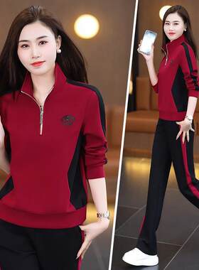 年立领休款运动套装女春秋82209275季闲妈闲妈装新女士减龄休服两