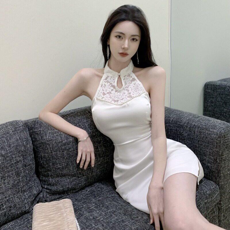 生日小礼裙女短款晚礼服高端轻奢小众蕾丝挂脖改良少女旗袍连衣裙