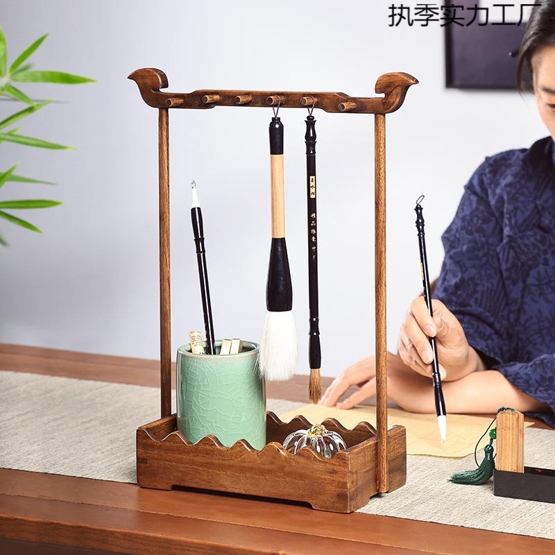 实木毛笔笔架古风挂架文房书法收纳置物架文昌毛笔架笔挂图片