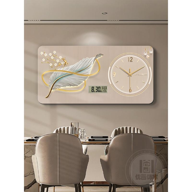 现轻奢羽毛电装表饰画大尺寸箱带钟代表万年历遮挡配FQK电箱餐厅