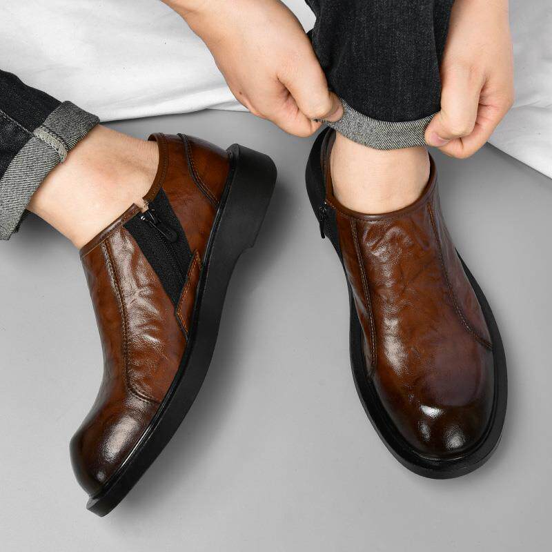 高档休商务皮款鞋男闲秋季软面真皮加绒英伦潮风牌西装鞋子男士新