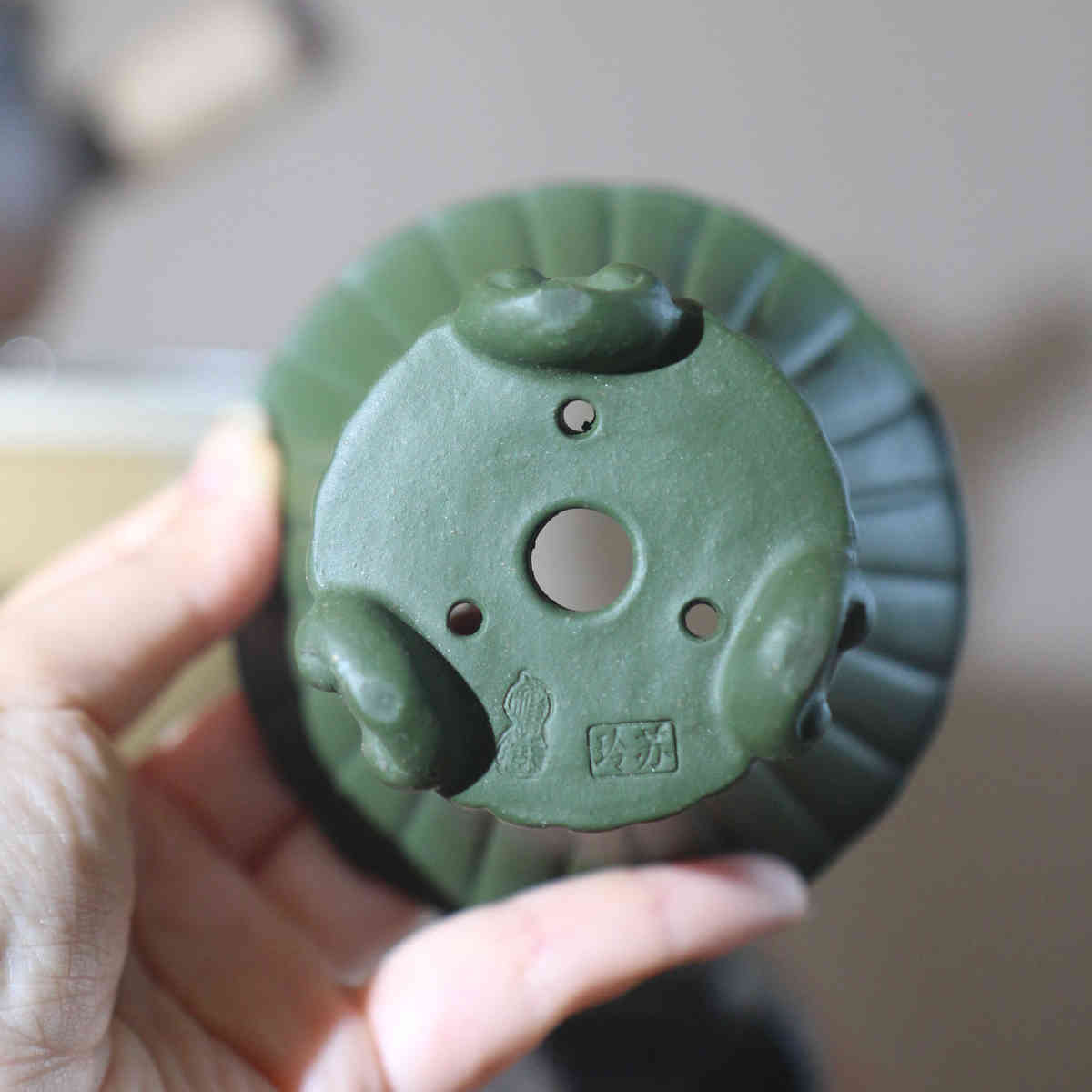 宜兴紫砂花盆小号花盆多肉微型如意三足手工盆墨绿泥盆景盆苏玲
