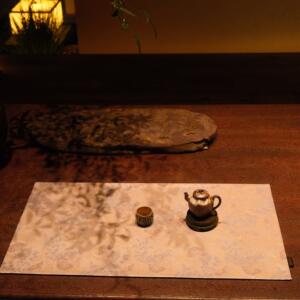 清山手工茶席 竹染（白）织锦缎茶席干泡垫竹叶花卉新中式茶席