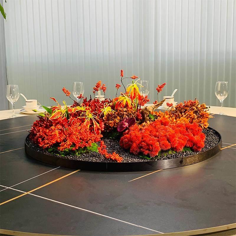 高转端酒大装圆桌盘,中间带花酒店店桌花UCC假花人造花会议饰新
