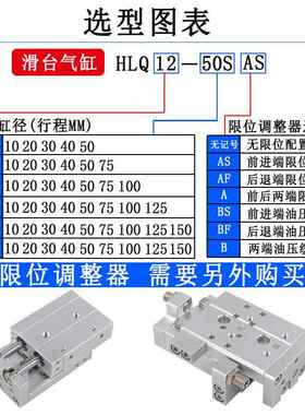 HL轴型精密滑台气缸636HLQL12516Q2025*30X40X0X75配双挡块缓冲器