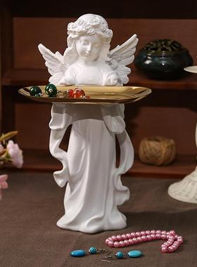 化妆品天使摆件托盘玄关装饰摆件