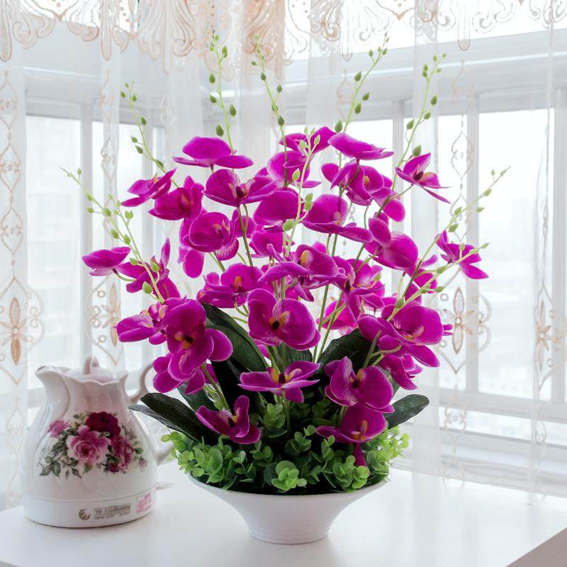 包邮蝴PLM蝶兰花花套装假客厅卧室摆放花艺装饰花塑料绢花干花花