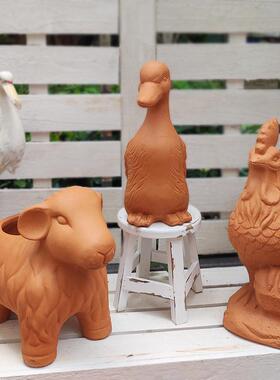 花户园装饰摆件庭院意陶瓷造景外创园艺艺红陶造型花盆灯红陶摆件