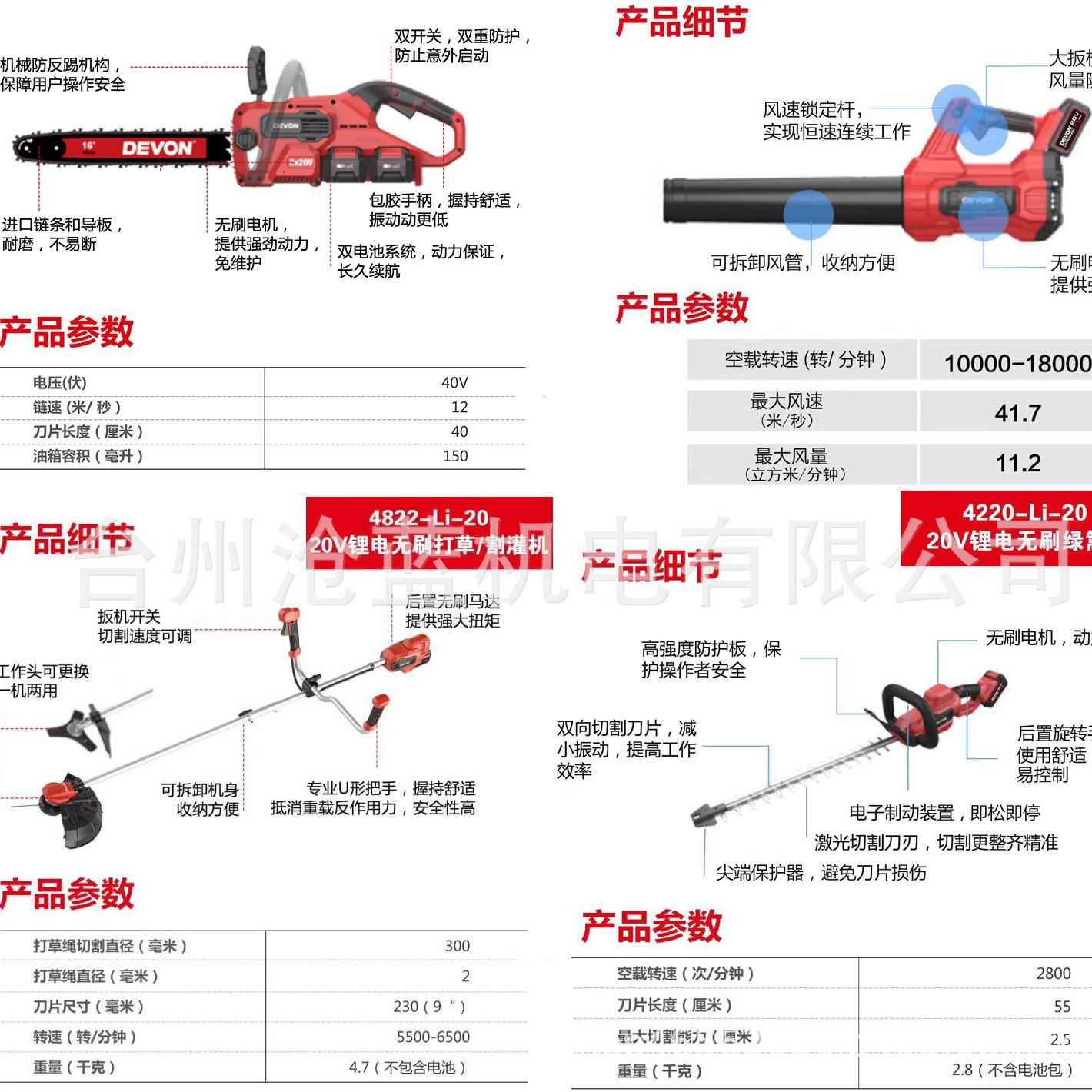 大有锂电无刷充电式电链锯4556吹风机4707绿篱机4220打草机4822图片