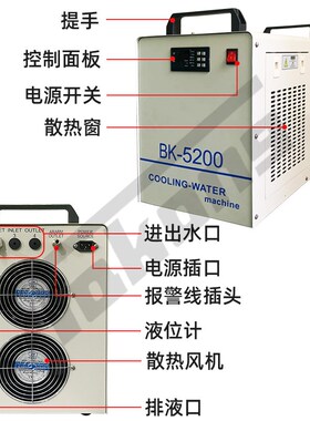主轴水冷机CW3000手持激光焊机切割机 打标机 带水箱水冷机BK5200
