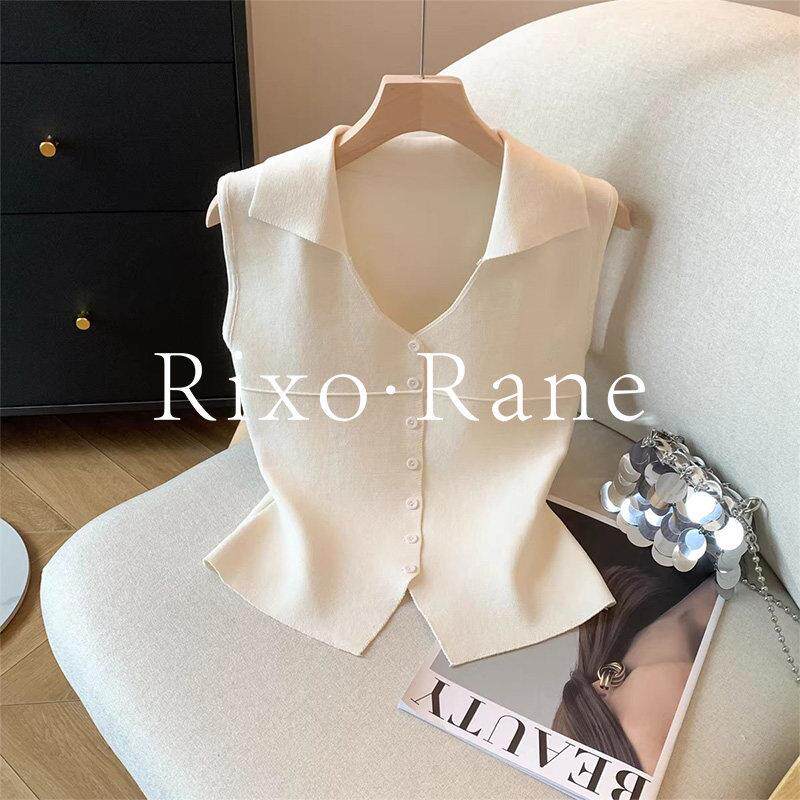 法国Rixo Rane 法式POLO领针织无袖背心女夏小个子短款显瘦上衣