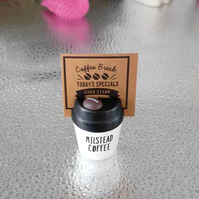 咖啡杯木质留言夹桌面摆件照片夹名片夹便签夹子桌面标签夹时尚