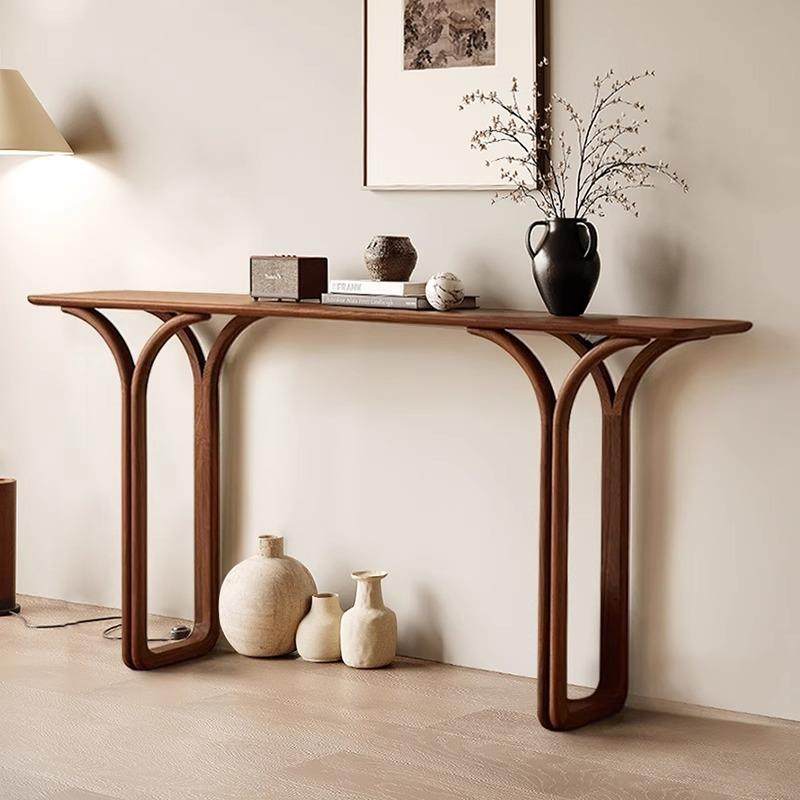 新中式实木玄关桌北美黑胡桃木条案 现代简约门厅玄关台大厅摆件