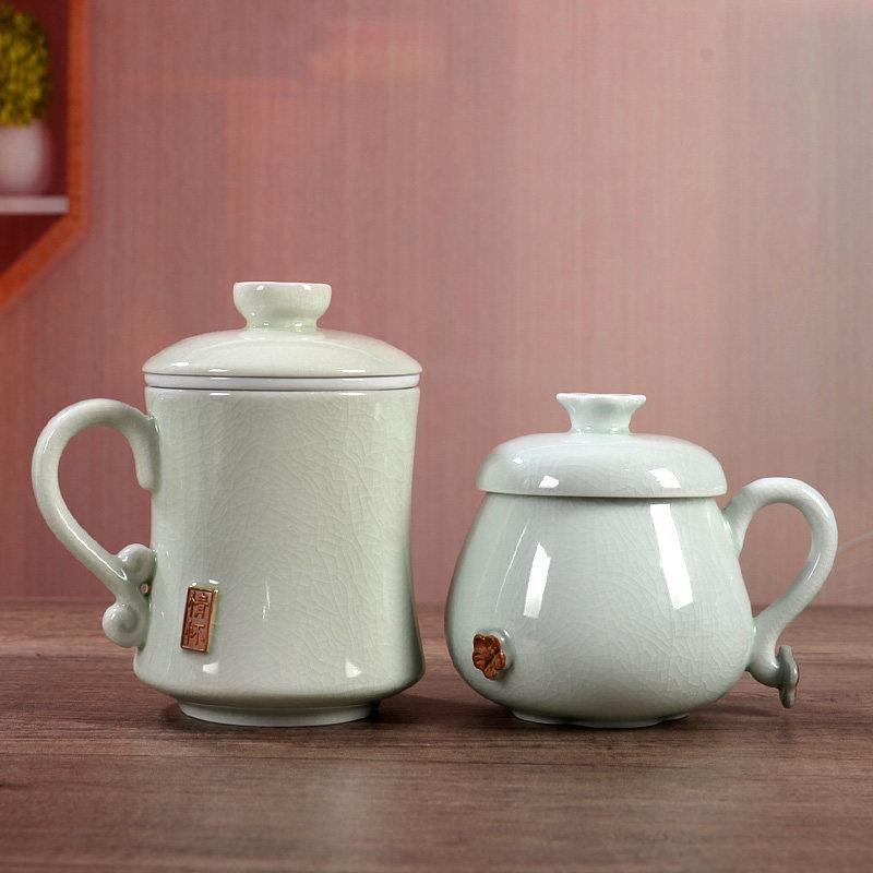 汝窑杯子陶瓷水杯女办公室过滤泡茶杯马克杯带盖中式节日生日礼品