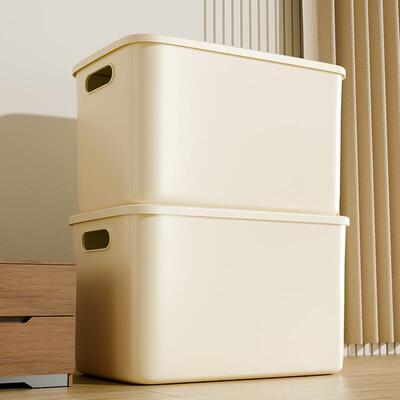 Cream-colored storage box, desktop lidded organizer, miscell