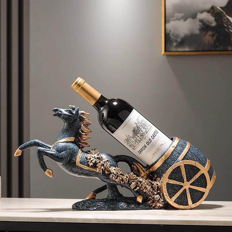 意大利精工红酒架摆件轻奢高档马到功成葡萄酒架酒柜装饰品餐边柜