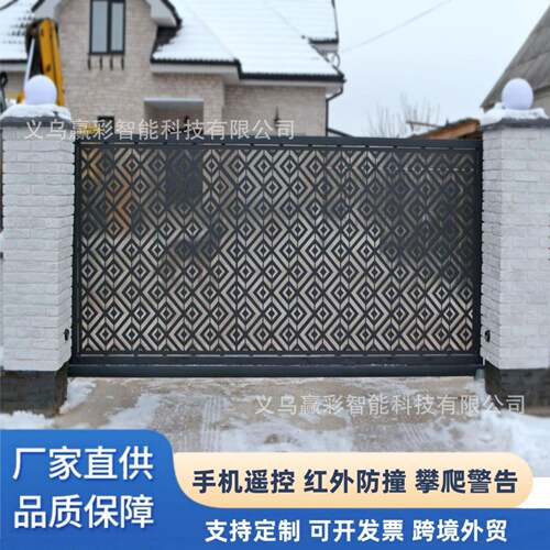 跨境铝合金学校大门铁艺别墅庭院电动平移双开中欧式大门家用院子