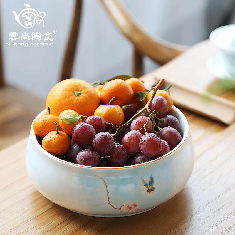 甜白釉手绘大号茶洗陶瓷茶渣桶笔洗功夫茶具配件茶道杯洗