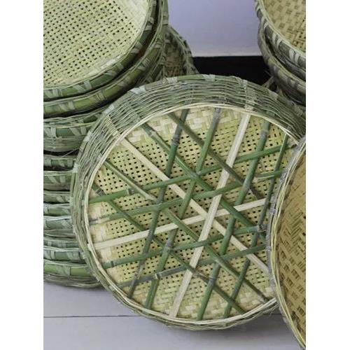手工竹板背托竹簸箕无孔竹筛圆簸箕家用烘干竹编制品