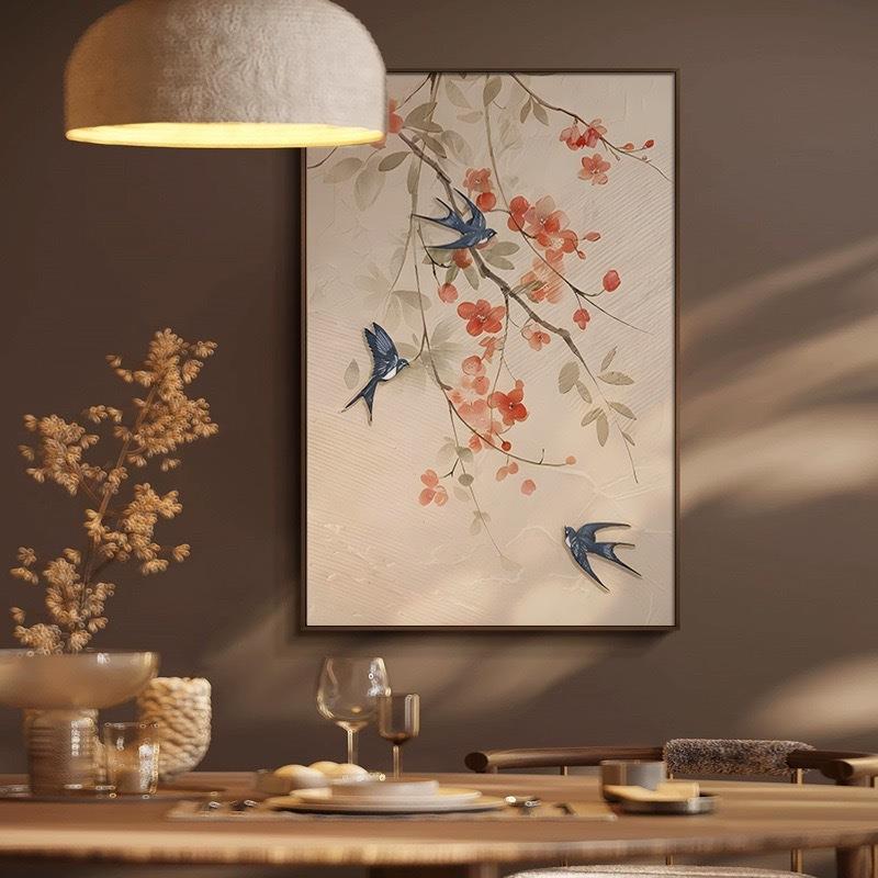 新中式入户玄关装饰画喜上眉梢中古风挂画过道走廊壁画油画