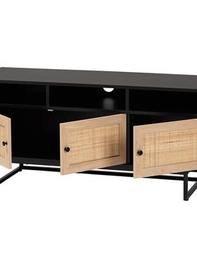 电新中式编TKLK-TG2视柜黑色实木轻藤奢储物收纳地柜电客商厅家具