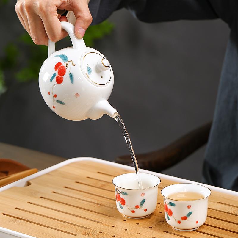 釉下彩描金德化白瓷茶壶手绘功夫茶具陶瓷泡茶壶羊脂玉瓷养身水壶
