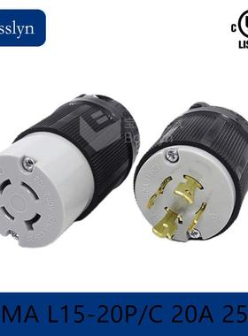大量供应NEMA插头BL15-20P5000W大功率美式插头UL认证