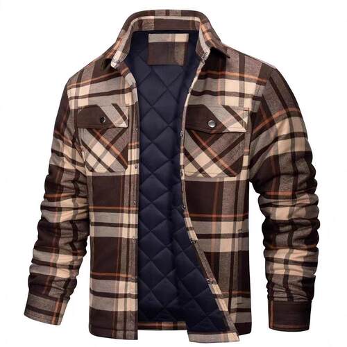 Men's outerwear, long sleeved collar, checkered thick