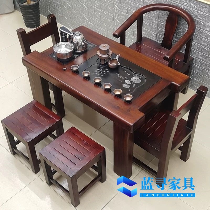 老船木茶桌实木功夫茶桌椅组合船木客厅阳台小茶几复古茶艺桌组合