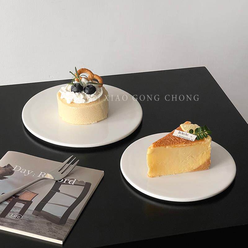 简约纯白陶瓷盘平板蛋糕甜品盘创意展示碟西点慕斯盘子牛排西餐盘