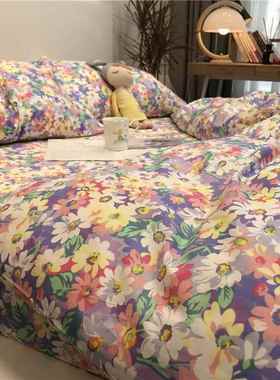 正品美式田园小碎花上床单四件5套全棉纯棉被套紫色文艺1.m少女床