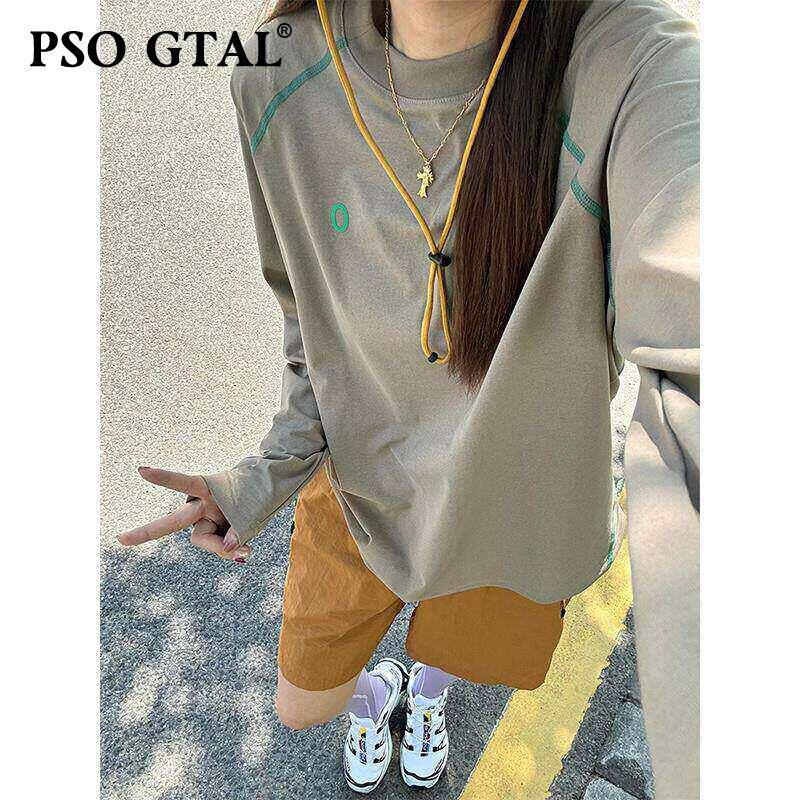 PSO GTAL卡其色速干防晒长袖t恤男款春夏美式撞色插肩袖户外运动