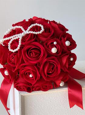 中式婚礼娘新捧花仿真手花WCWC2055婚庆礼服花束女儿成节人领证红