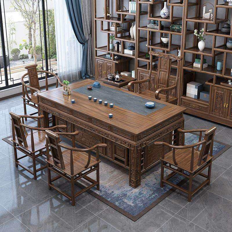 实木茶桌椅组合功夫泡茶台榆木茶几茶具套装家用一体办公室喝茶桌