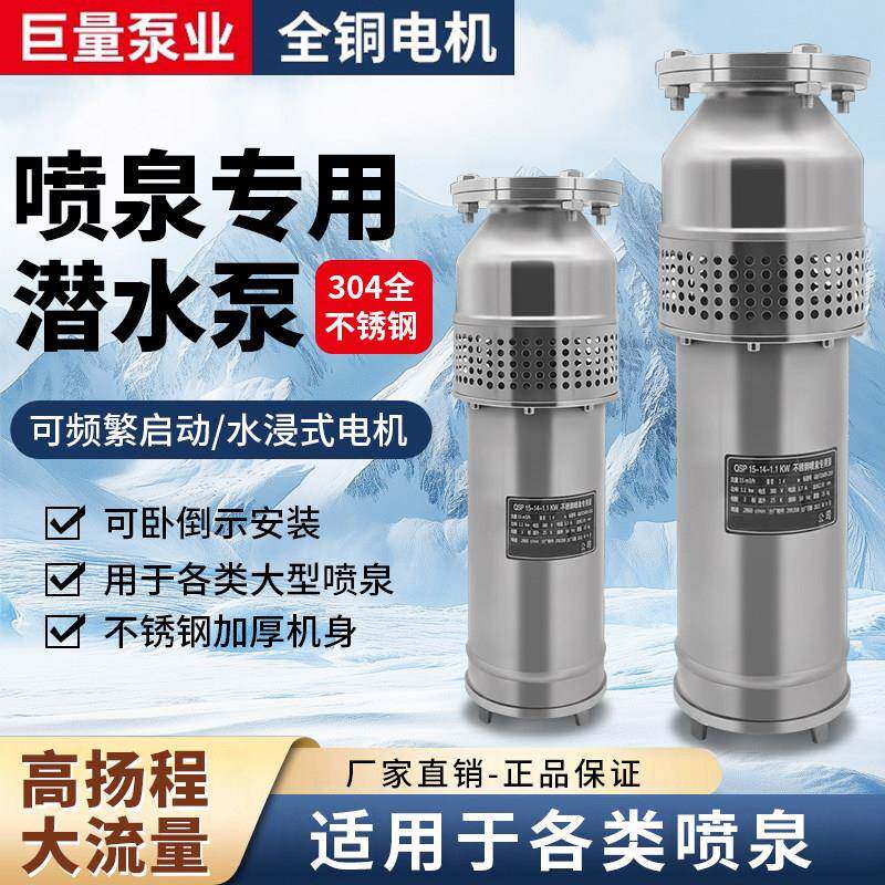 QSP喷泉泵水景鱼池景观304不锈钢380V水浸式大流量水池专用潜水泵