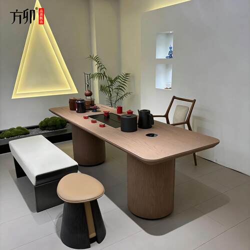 方卯新中式黑胡桃木茶桌极简客厅功夫茶台原木大板茶桌椅套装组合