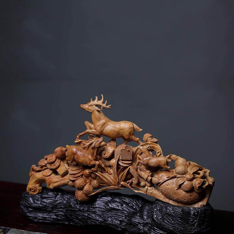 印度老山檀香盆景雕像室内玄关家居文玩摆件收藏品路路发财