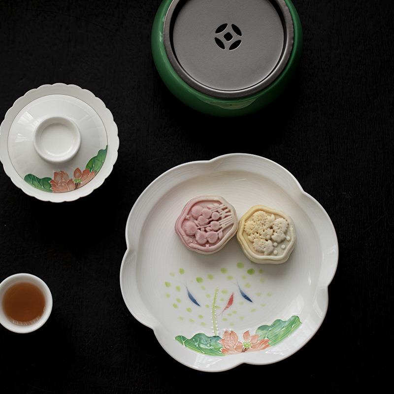 手绘锦鲤荷花壶承干泡台壶垫紫砂养壶储水茶壶底座壶托盘