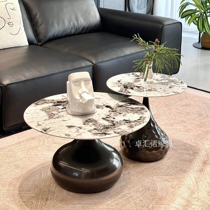 北欧轻奢圆形仿大理石茶几现代简约客厅沙发边几设计师款小茶几