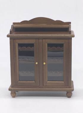 新款直销1:12娃娃屋小屋迷你家具成品模型 胡桃木色/白色简约酒柜