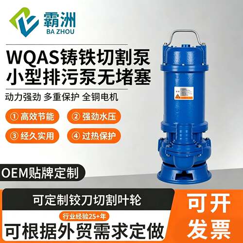WQAS铸铁家用切割泵小型潜水泵无堵塞大流量污水泵水泵扬程