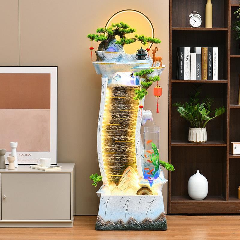 电视柜旁鱼缸北欧客厅现代简约循环流水喷泉室内景观摆件落地生财