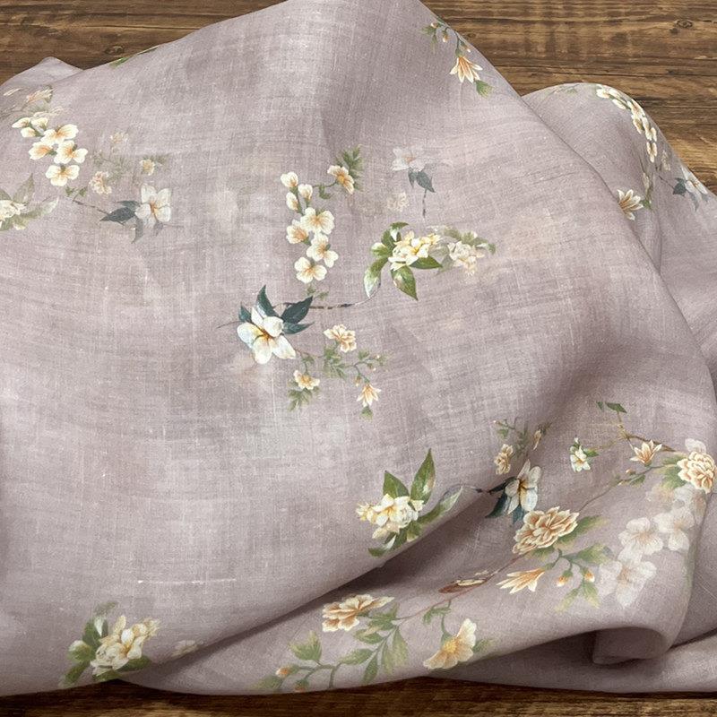 复古麻料小碎花上衣苎麻面料印花汉服连衣裙旗袍上衣布料新 颜赋