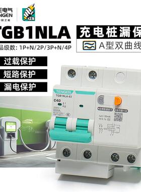 天正电气A型双曲线漏保TGB1NLA1P+N3P+N40A充电桩漏电保护开关