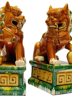 陶瓷狮子一对摆件客厅玄关室内室外工艺品礼品门口摆放生日