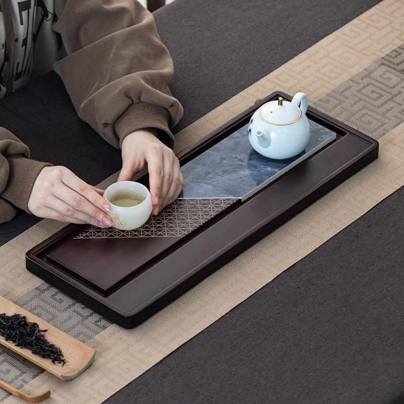 家用小型板台岩长方茶具茶台泡海功夫干茶竹制排水整块式茶盘托盘