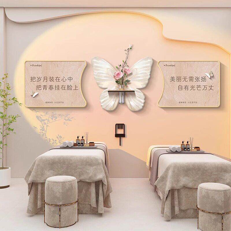 美容院装饰画轻奢养生馆皮肤管理会所挂画高级感蝴蝶水培绿植壁画